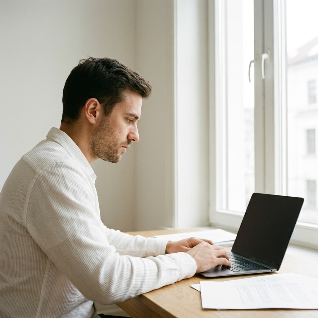 Basheer Yusuf - Court-authorized sworn translator reviewing official documents in Tübingen office